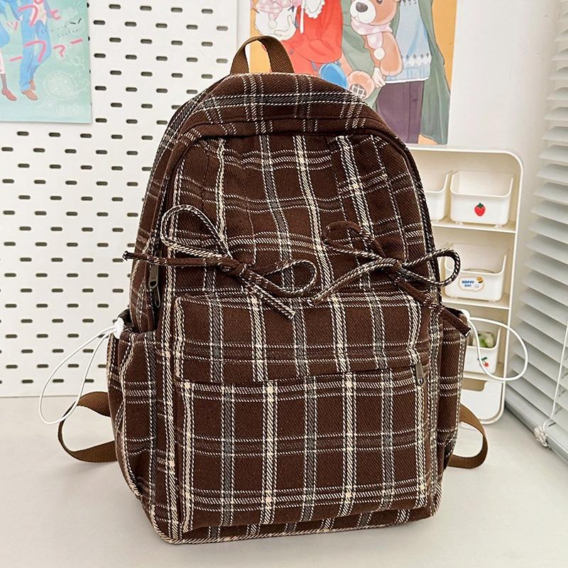 Schoolbag Japanese ins literary style soft sister plaid travel small backpack spring new high-value college student backpack
