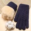 Winter Trendy Solid Color Double-layer Velvet Thickened Gloves For Women Knitted Outdoor Cold-proof Cycling Touch Screen Gloves