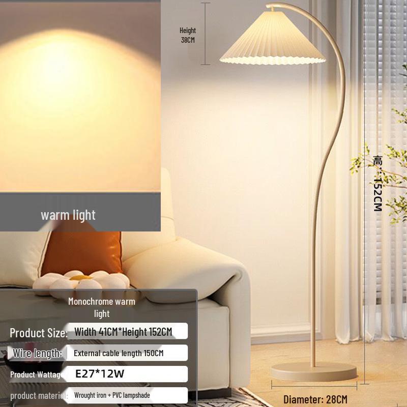 

2024 Cream French Pleated Retro Floor Lamp: Stylish Living Room Accent