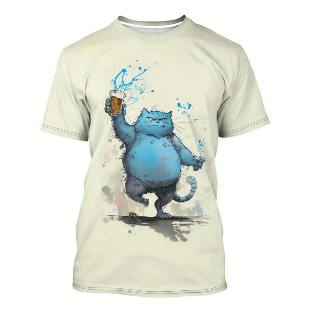 

Футболка с принтом котенка из мультфильма для мужчин, забавная футболка большого размера с изображением животных, повседневная свободная футболка с коротким рукавом и круглым вырезом, летняя мужская одежда 3XL