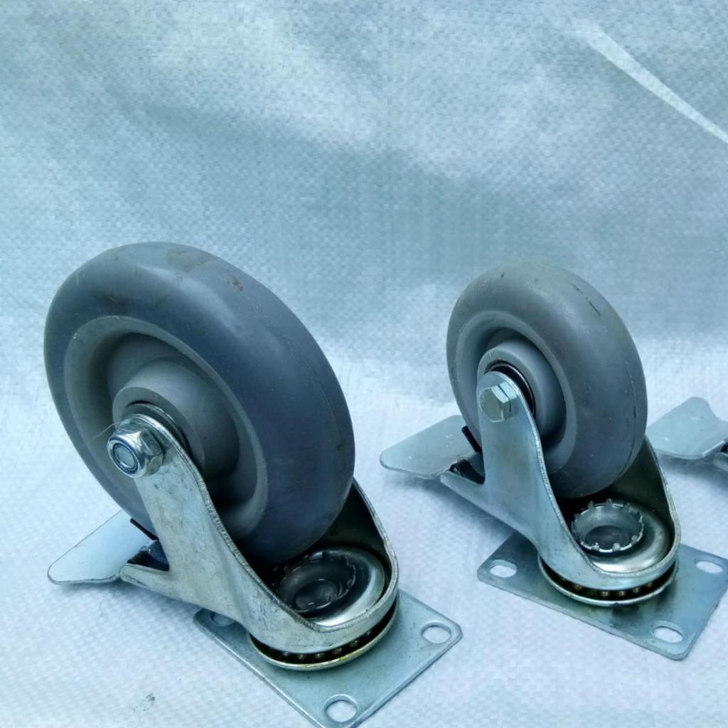4-inch Medium-Duty Gray TPR Rubber Wheel with Double Bearing Plate Brake