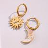 Dreamidea Gold Plated Stainless Steel Drop Earrings with Pearl Accents Celestial Asymmetric Jewelry for Anniversary