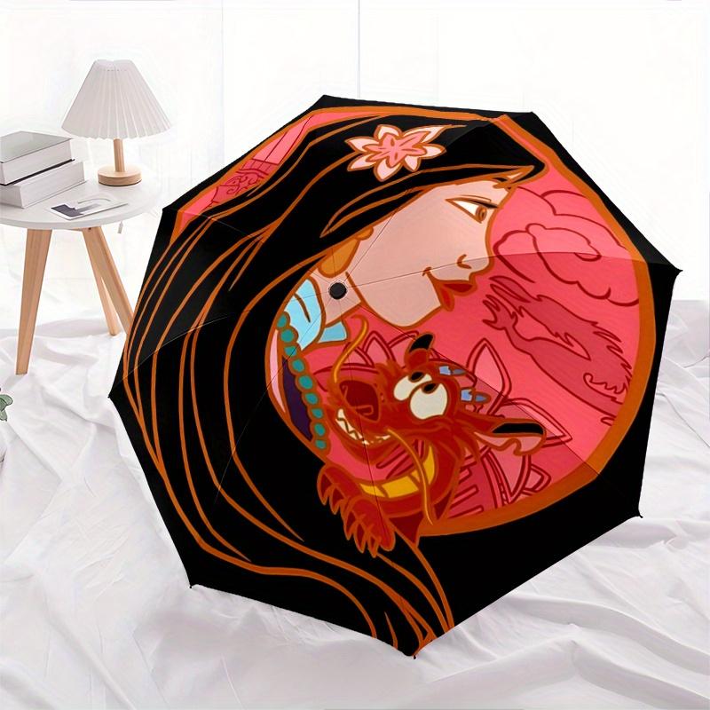 

1pc Mulan Automatic 3-Fold Umbrella Design, Cute Cartoon Pattern, Portable Outdoor Umbrella, Perfect, Holiday Gift for fans.I067