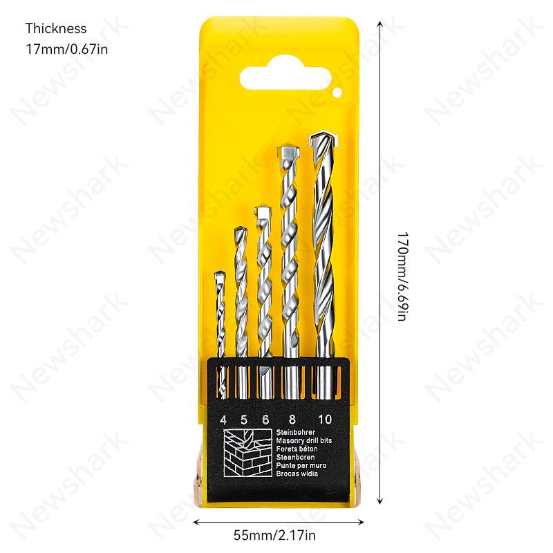 5-Piece Set of Construction Drill Bits, Woodworking Drill Bits Woodworking Reaming Concrete Brick Electric Tools 4/5/6/8/10mm