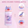 360ML Einhorn Kinder Wasserflasche Edelstahl Thermosflasche für Kinder Vakuumflaschen Thermobecher Kinderbecher mit Strohhalm
