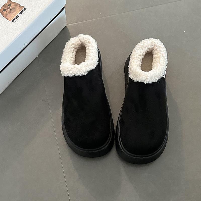 

Retro Mori literary and artistic style thick-bottomed bag head half slippers women s 2025 autumn and winter new outer wear cotton slippers Mao Mao 36 чёрный