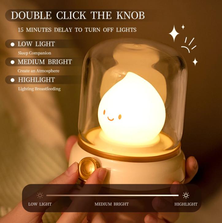 Candle Night Light Cute Kerosene Lamp Desktop LED Decorative Light USB Rechargeable Night Light Bedroom Creative Children's Gift
