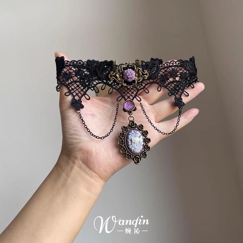 Мандала   темный ветер черное кружево фиолетовый цветок ожерелье готическая субкультура винтаж нишевый чокер