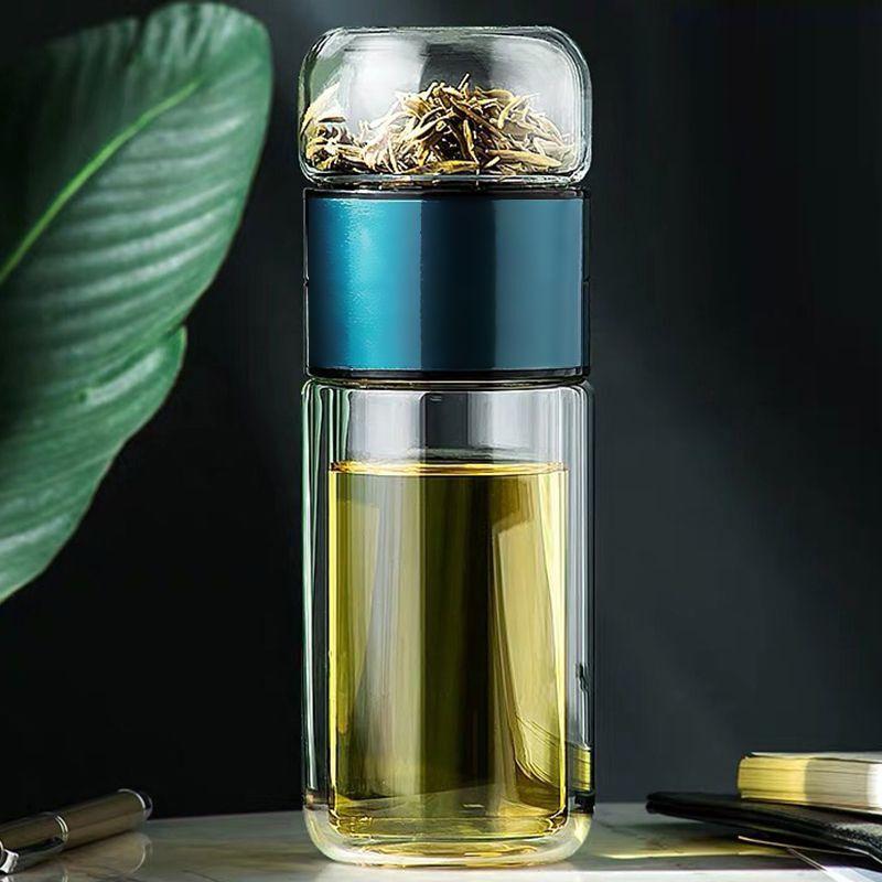 Tea Infuser Glass Cup - Double Wall Insulated & Heat-Resistant, Cute Portable Tumbler for Women, Summer Travel & Office Use