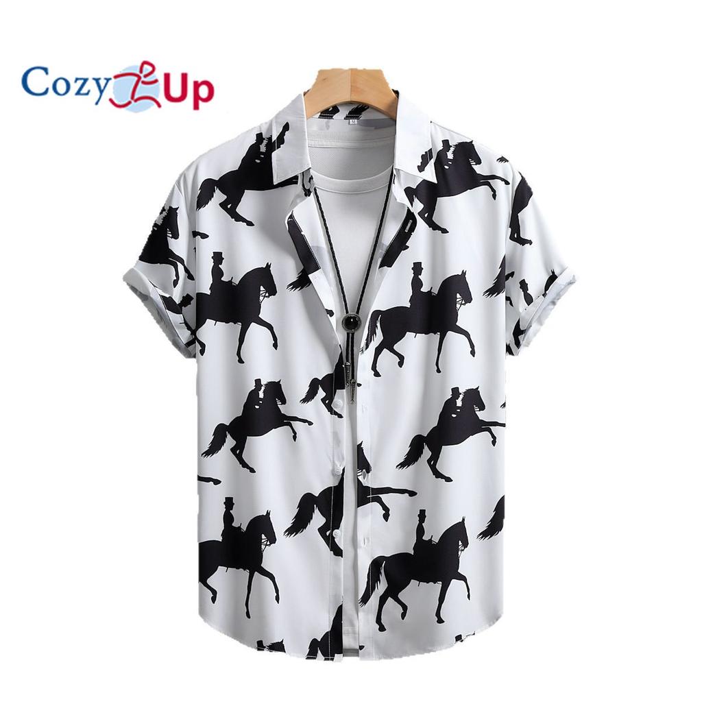 Men's Black Horse Print Men's Short Sleeve Shirt Men's Shirt Summer 2025 New