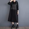 Long Sleeve Oversized Black Hooded Vintage Patchwork for Women Casual Loose Spring Autumn Sweatshirt Dress