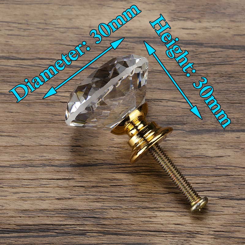 KAK 30mm Diamond Shape Design Crystal Glass Knobs Cupboard Pulls Drawer Knobs Kitchen Cabinet Handles Furniture Handle Hardware