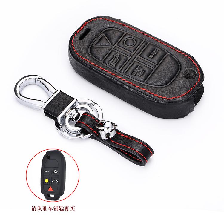 

Leather Car Key Case Cover Holder For Volvo Xc90 S80 Xc70 S60 V70 C30 C70 S40 5 Buttons Remote Fob Shell Cover Key Chain
