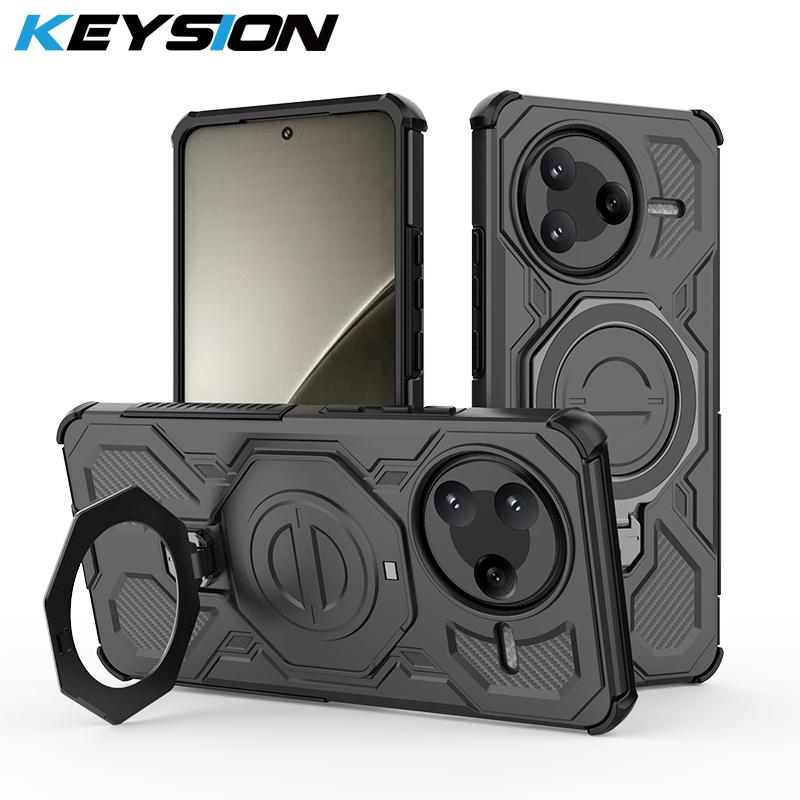 KEYSION Shockproof Magnetic Case for POCO F7 Pro 5G Upright Live Metal Ring Stand Phone Back Cover for Xiaomi POCO F7 Ultra 5G