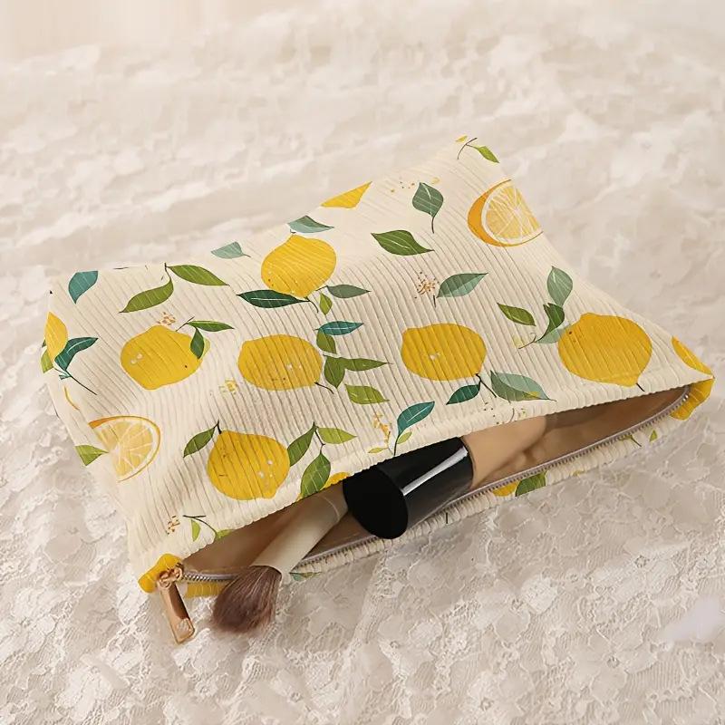 Fresh Lemon Corduroy Cosmetic Bag Large Capacity Makeup Bag Multifunctional Travel Storage Bags For Girls Gift