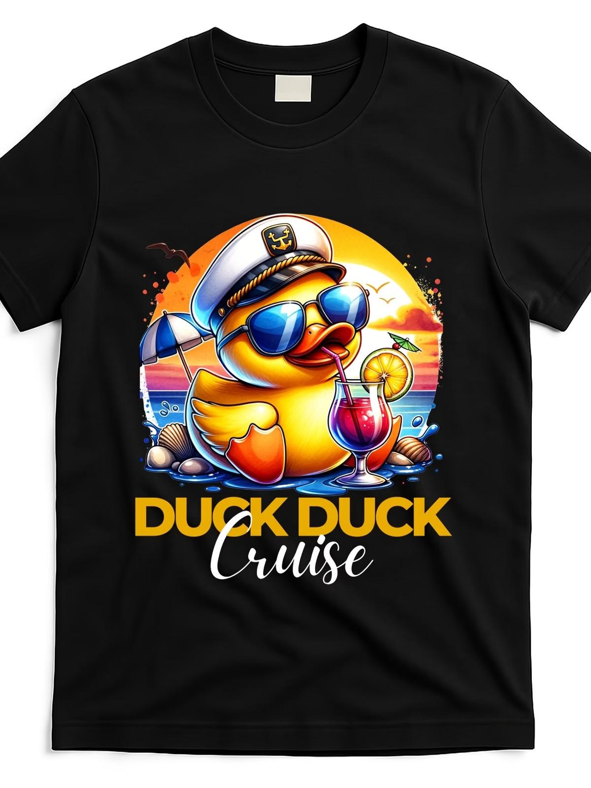 Funny Duck Duck Cruise Graphic T-Shirt - Black Cotton Short Sleeve Tee with Play 3XL