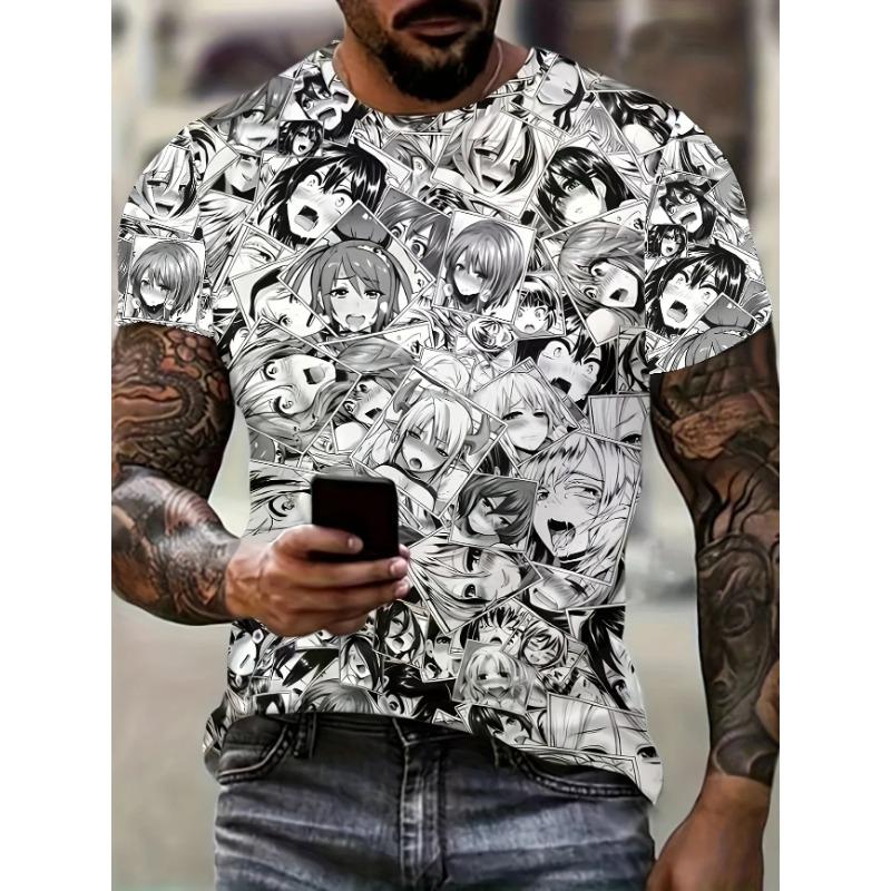 Summer Round Neck 3D Anime Pattern Print Top Fashionable Casual Short Sleeved Men's T-shirts