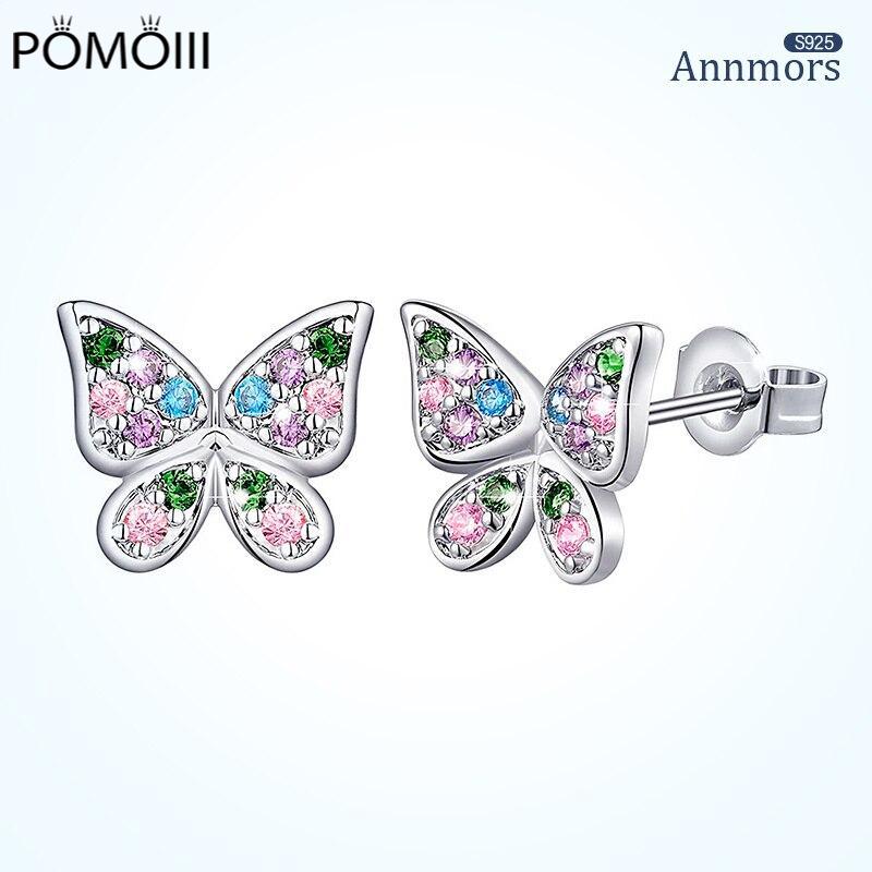 Koreanische Mode Schmetterling Ohrstecker Einfaches 925er Sterlingsilber Romantische Farbe Zirkon Insektenschmuck Damen Ohrringe Piercing