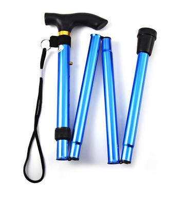 ASPALAND Ultra-Lightweight Folding Walking Stick, Blue, 5-Level Adjustment, Long Strap