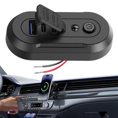 3-Ports USB Car Charger Socket 18W QC3.0 & 36W PD3.0 USB Charger Panel with Waterproof Cover for 12V/24V Car Truck Boat Bus