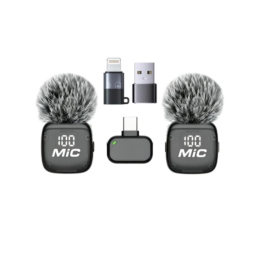 Dual Wireless Lavalier Microphone with Digital Display & AI Noise Reduction for Video Streaming & Live E-commerce