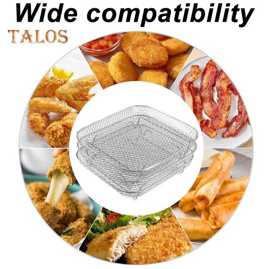 3-Layer Square Round Rectangle Air Fryer Rack Set Stainless Steel Dehydrator Rack with 4 Silicone Feet Anti-Scald Clip Stackable Air Fryer