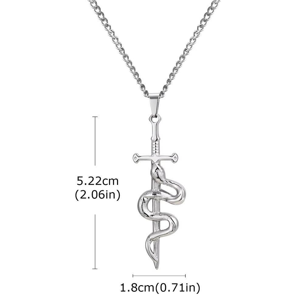 Vnox Stainless Steel Punk Cross Snake Pendant Necklace for Men, Cuban Chain Silver Color Snake Necklaces, Daily Jewelry Gifts 45cm
