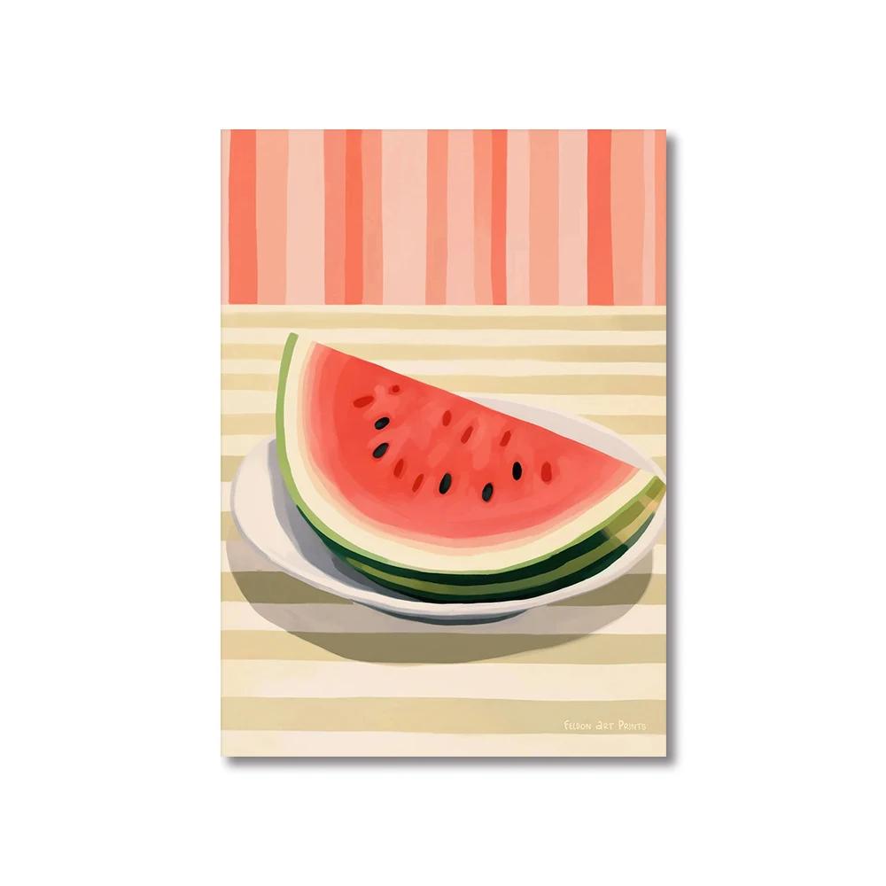 Colorful Modern Abstract Fruit Canvas Prints Maximalist Peach Strawberry Watermelon Wall Art Poster for Living Room Home Decor