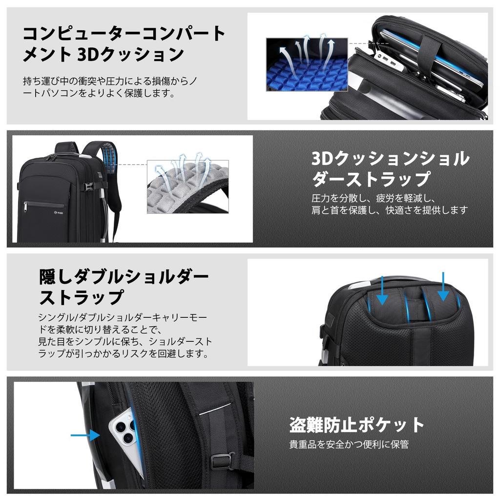 COOLBELL Men's Business Backpack, Large Capacity, 30L, Fits 17.3-inch Laptops, Expandable, with TSA Lock, USB Charging, Waterproof, Perfect for