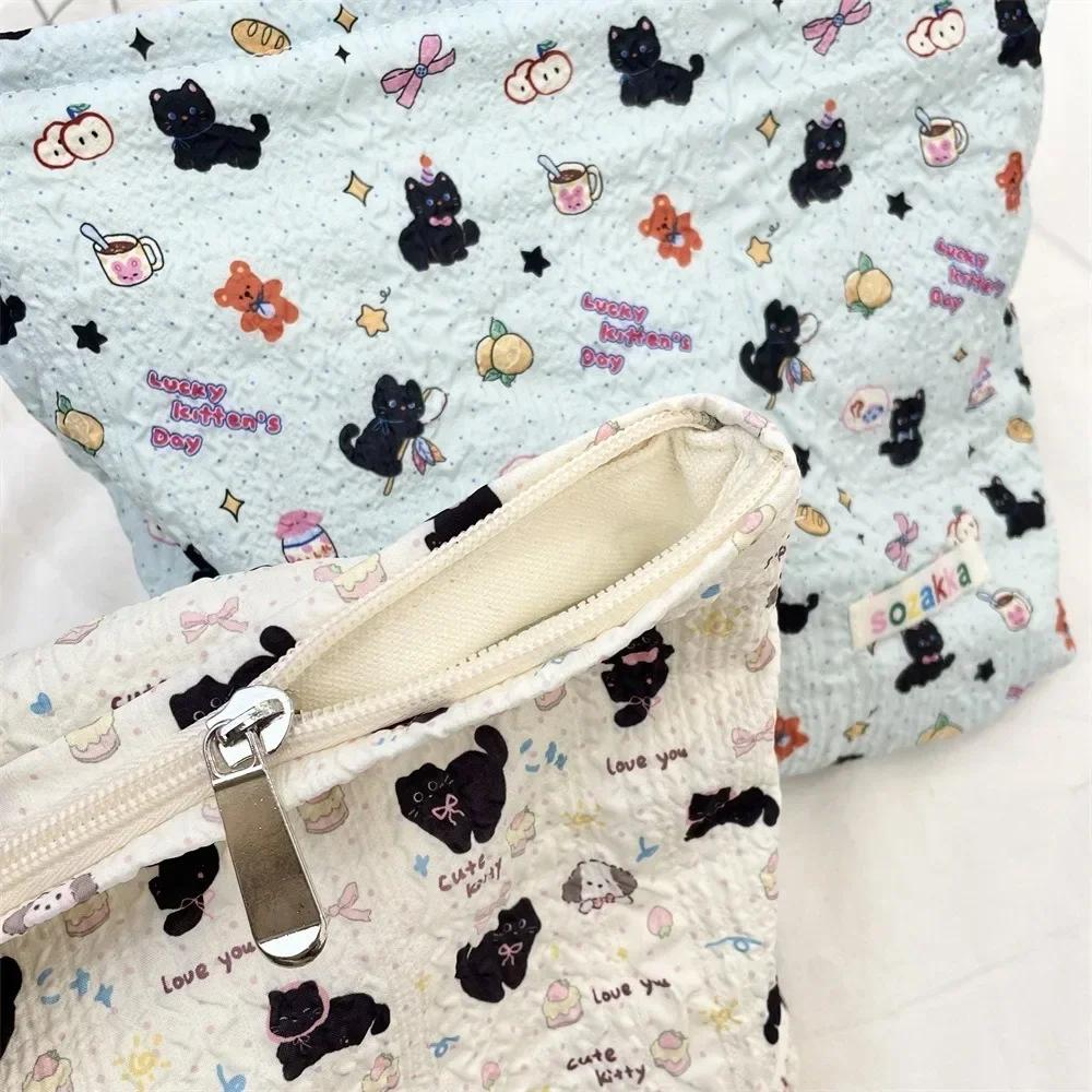 1pc Double-Sided Cartoon Pattern Cosmetic Bag Large Capacity Multifunctional Canvas Zipper Travel Storage Bag
