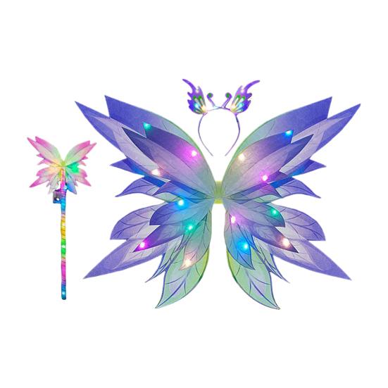 LED Leuchtende Schmetterlingsflügel Feenkostüm-Set für Mädchen Leuchtender Tüllrock