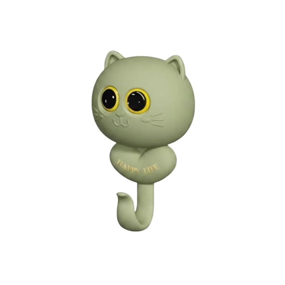 Wall Hanging Cat Blink Eyes Hook Free Punching Key Holder Cartoon Cat Hooks Entrance