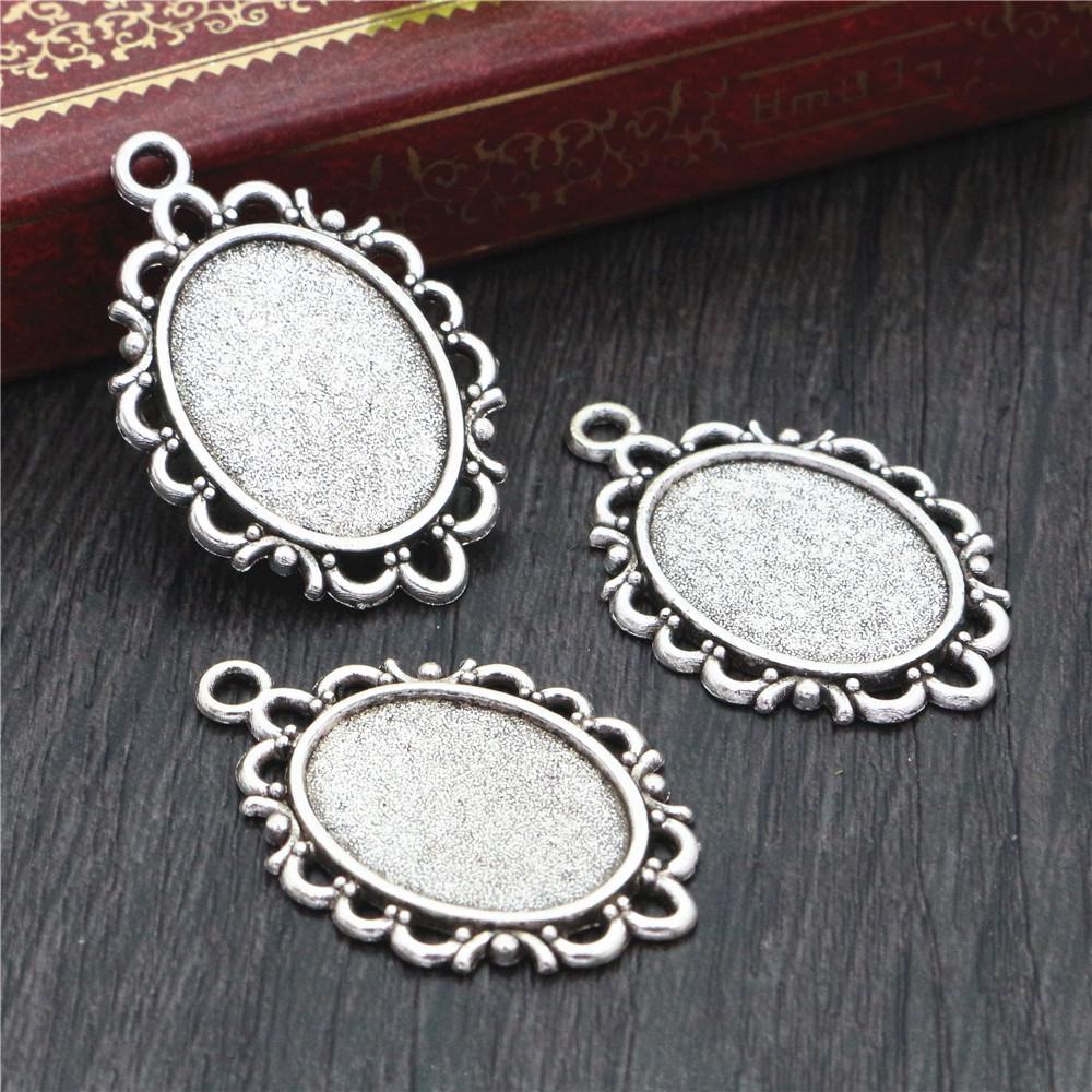 10 Stück 13x18mm Innengröße Einfacher ovaler Anhänger im Vintage-Stil Cameo Cabochon Rohling für Charms Anhänger Halskettenzubehör