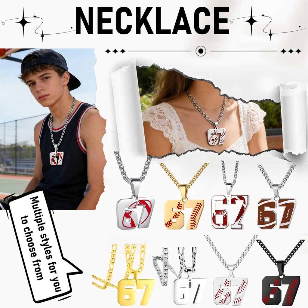 Unisex Stainless Steel Basketball, Rugby, And Baseball Player Number Pendant, Chunky Chain, Sports Humorous Decorative Necklace