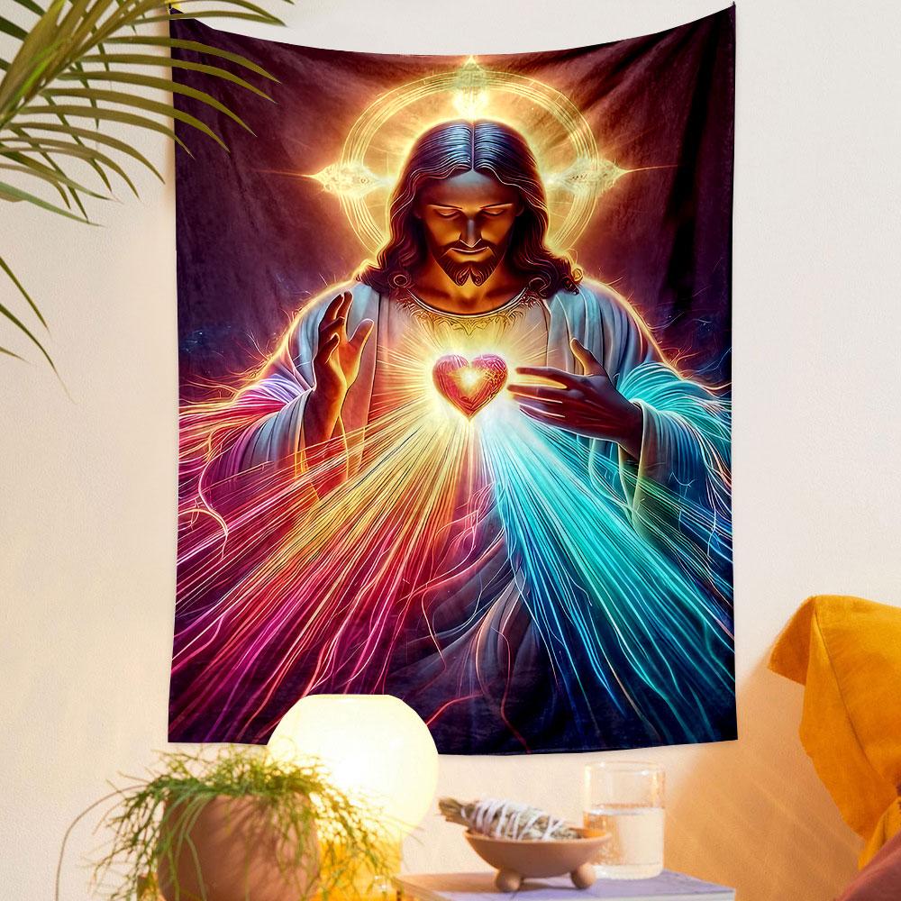 "Divine Heart with Radiant Aura" Patterned Tapestry Home Decor, Suitable for Bedroom and Living Room, Gift