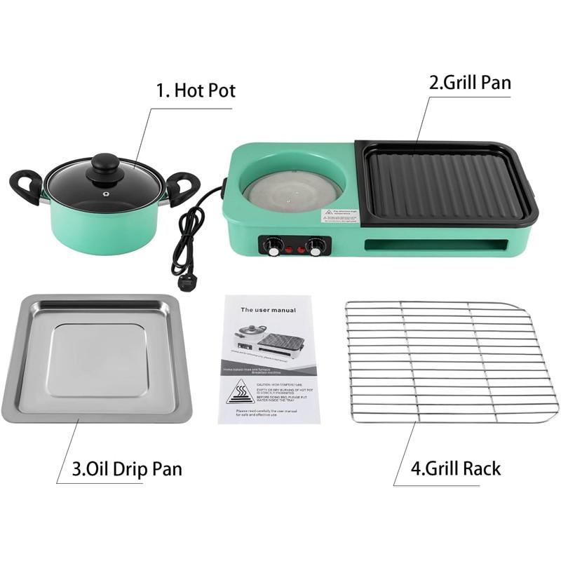 3 In 1 Korean Style BBQ Hot Pot Multi Cooker Machine Multifunctional Electric Grills Smokeless Non-Stick Electric Baking Pan