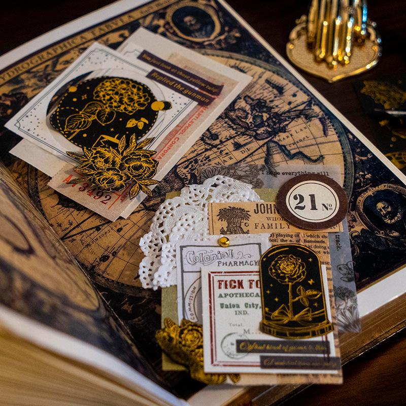 6 Sheets Vintage gilded plant Flat Stickers Adhesive Diy Hand Account Diary Album Scrapbooking Junk Journal Supplies