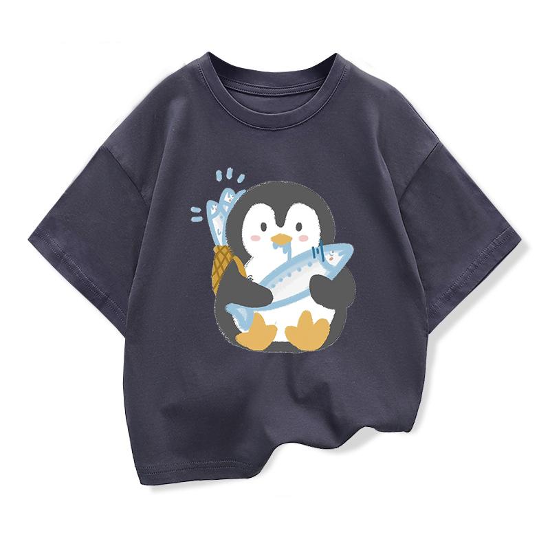Original Design Summer Kids Clothing Short Sleeve Tee T Shirt Penguin Graphic Tee Tops Boys Girls Pure Cotton Loose T Shirts