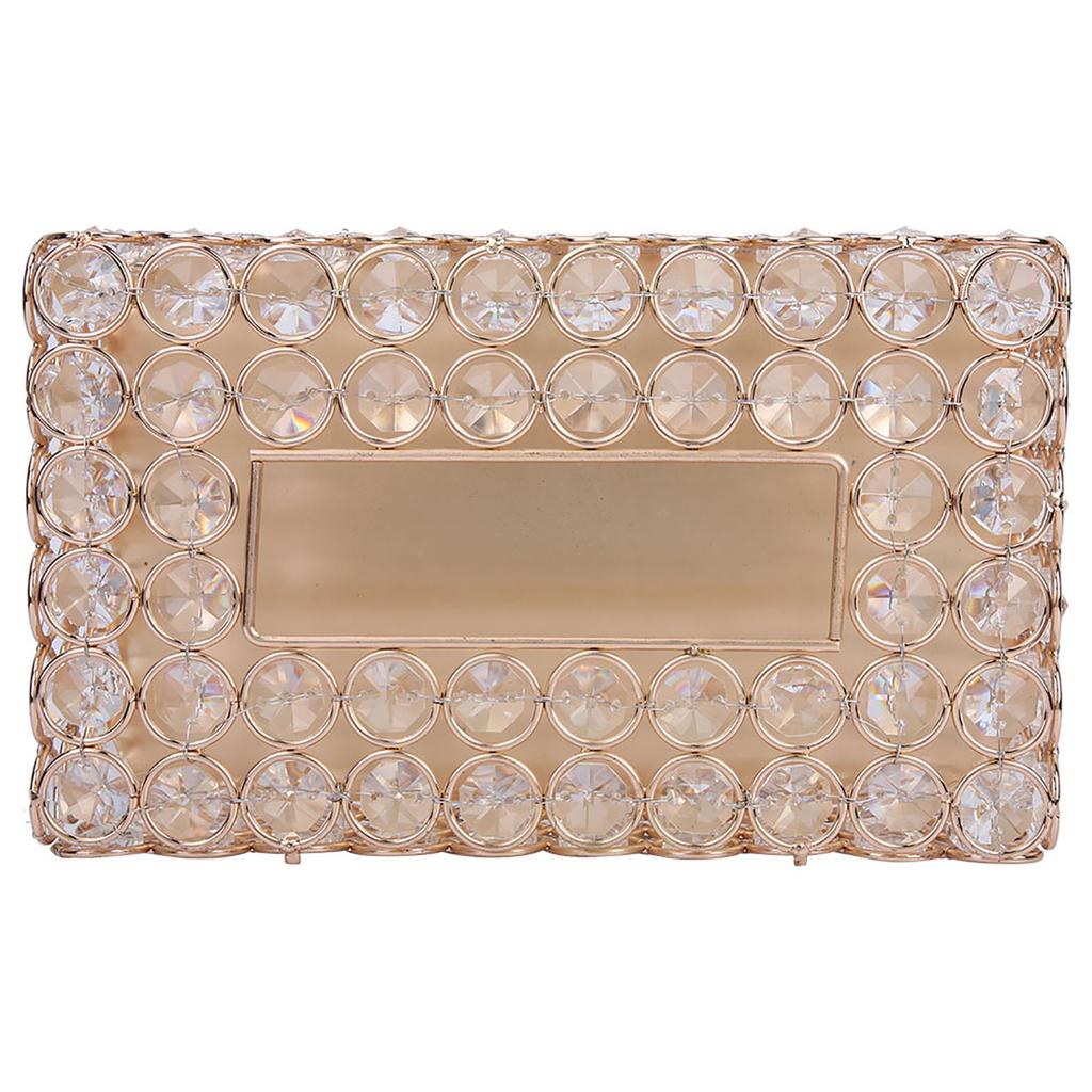 Rectangular Artificial Crystal Tissue Box Cover Tissue Paper Storage Holder Home Decor (Gold)