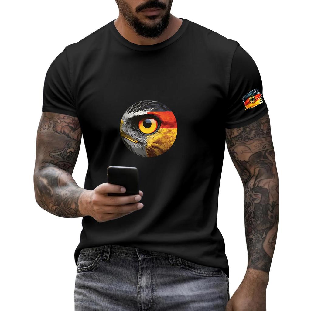 Men's Short Sleeve Crew Neck T-Shirt with Eagle Eye Graphic and Sleeve Print for Casual Wear Soft Fabric Comfortable Fit
