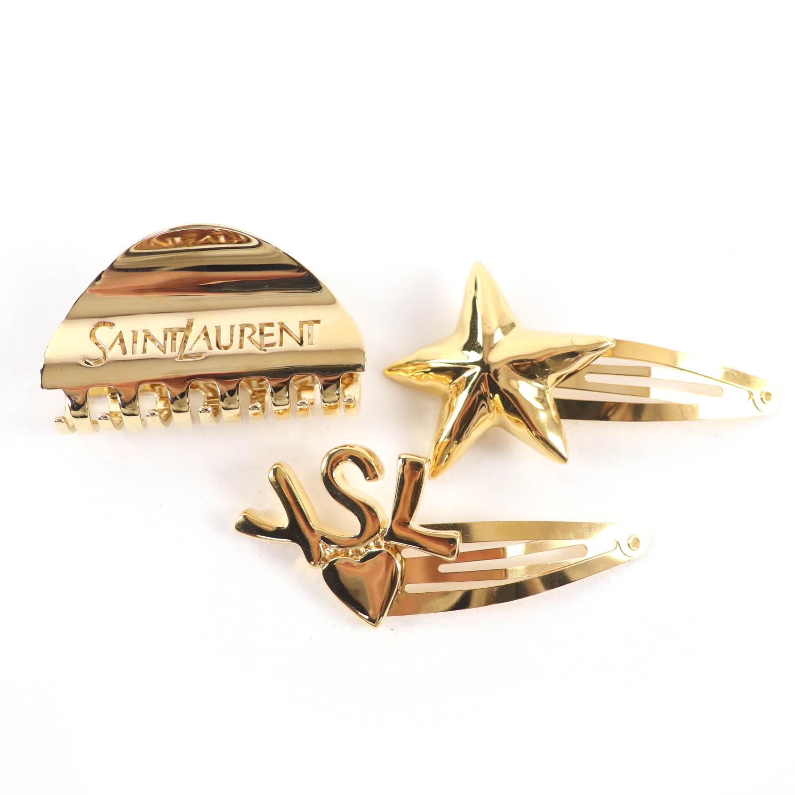 

Pristine SAINT LAURENT YSL Heart and Starfish Motif Hair Barrette and Logo Set Used