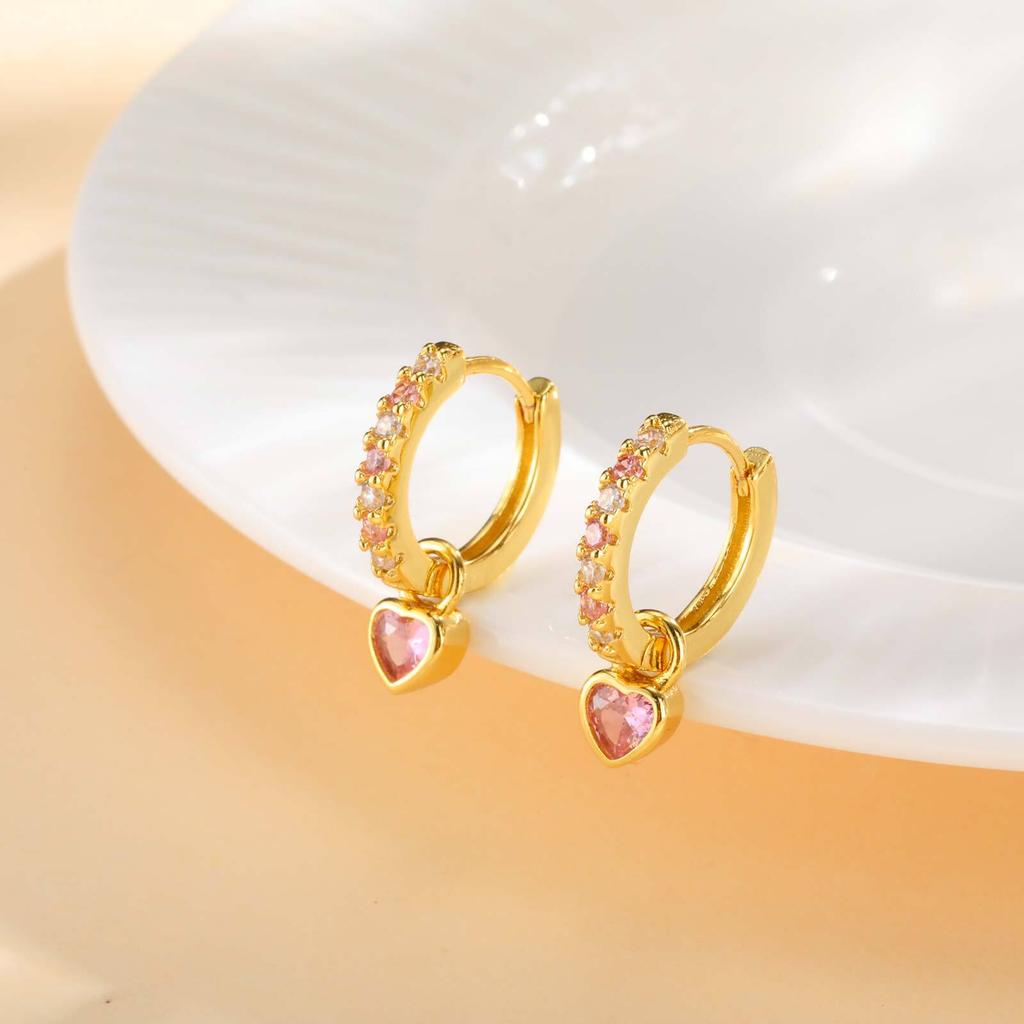 Women's Small Huggie Hoop Earrings, Heart Cubic Zirconia Dangle Earring,fashion Puncture Jewelry Ear Accessories