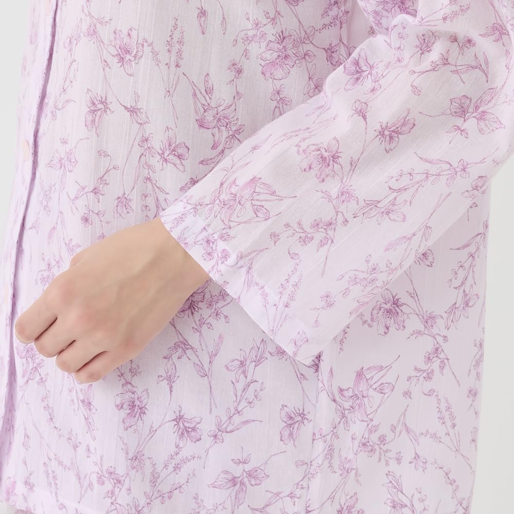 Gunze Long Sleeve Pajamas with Elastic Sleeve and Leg Made In Japan Women's Holes, Moisture-Wicking, Quick-Drying, Eco-Friendly, Twin-Leg Pattern,