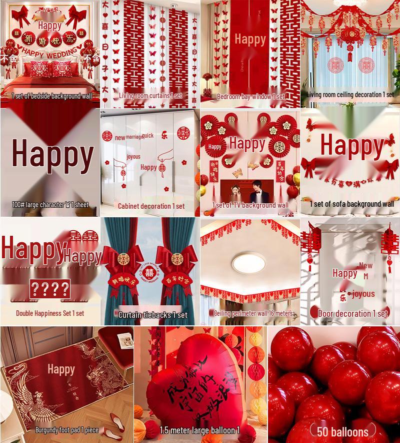 Complete Wedding Room Decoration Set: Bride & Groom's Bedroom Decor Essentials