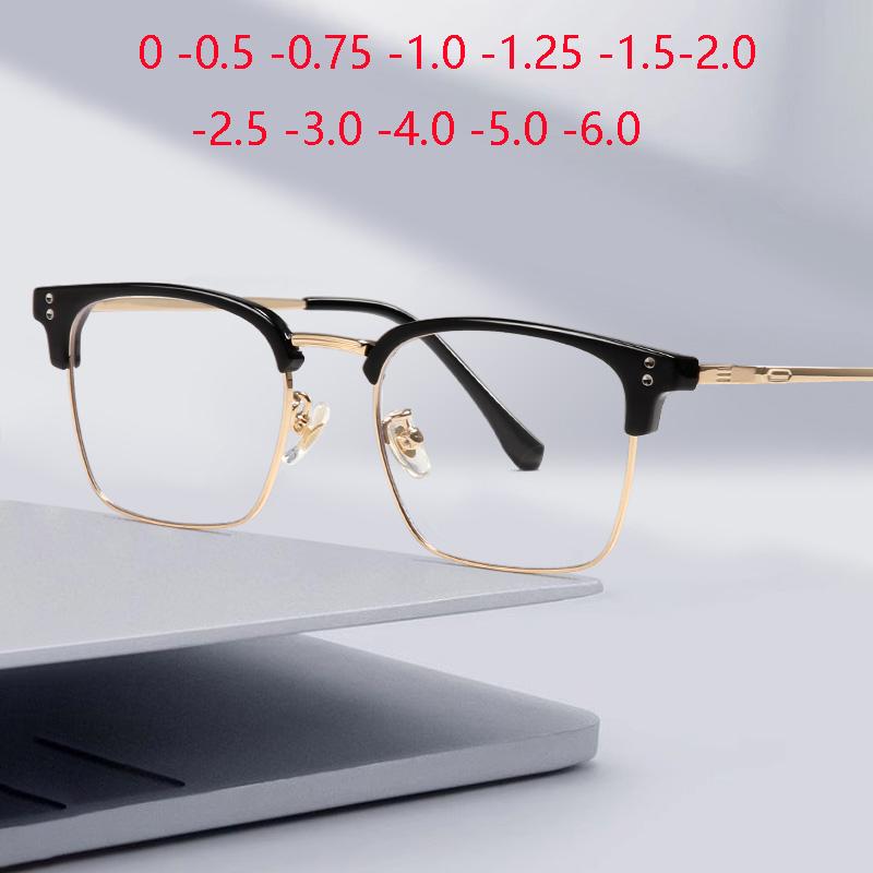 Vintage Literary Student Optical Glasses Women Men Blue Blocking Rays Square Shortsighted Prescription Eyeglasses 0 -0.5 -0.75 To -6