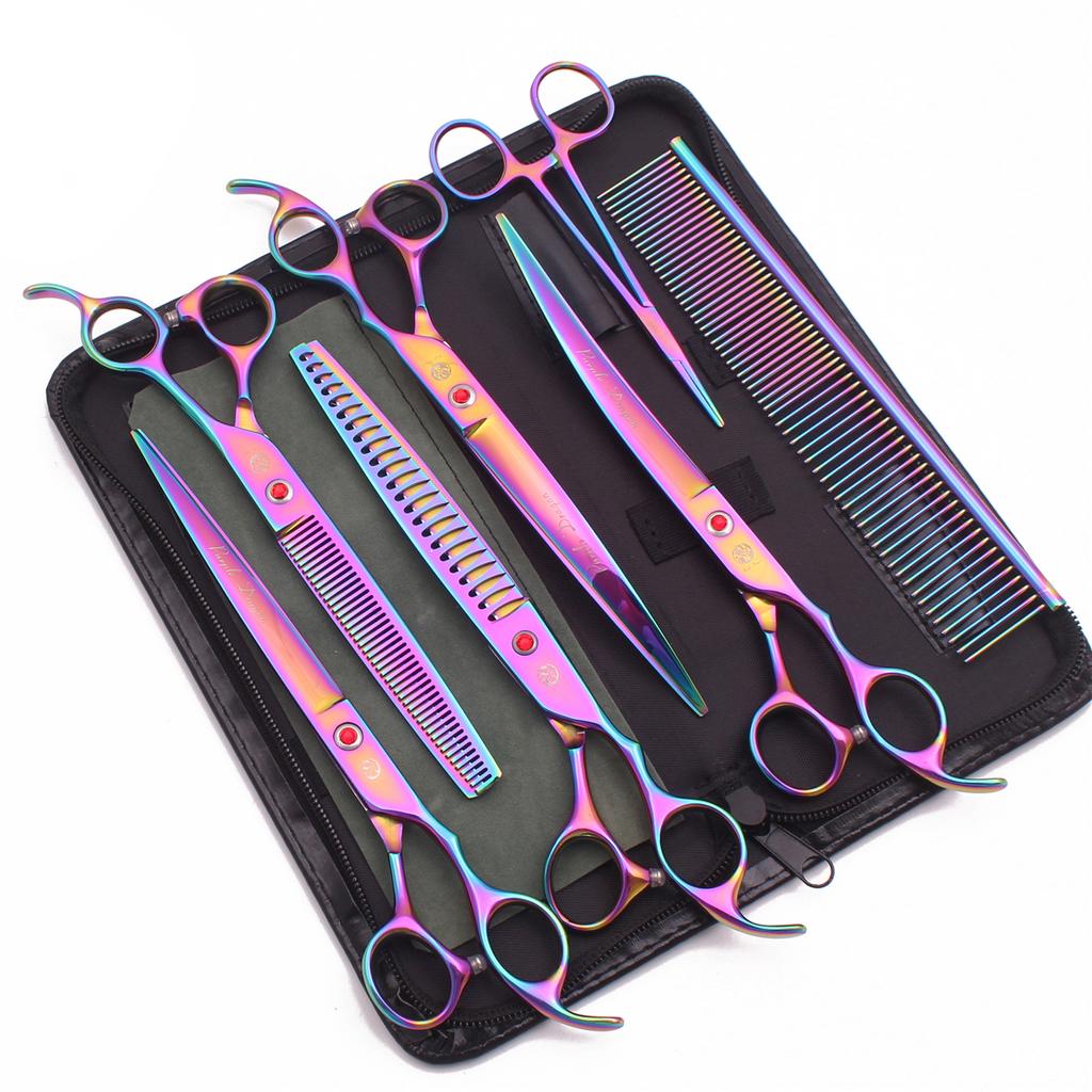 Dog Grooming Scissors Pink 7.5" 8" Pet Hairdressing Scissors Japan Stainless Dog Curved Scissors Thinning Shears Chunker Z3005