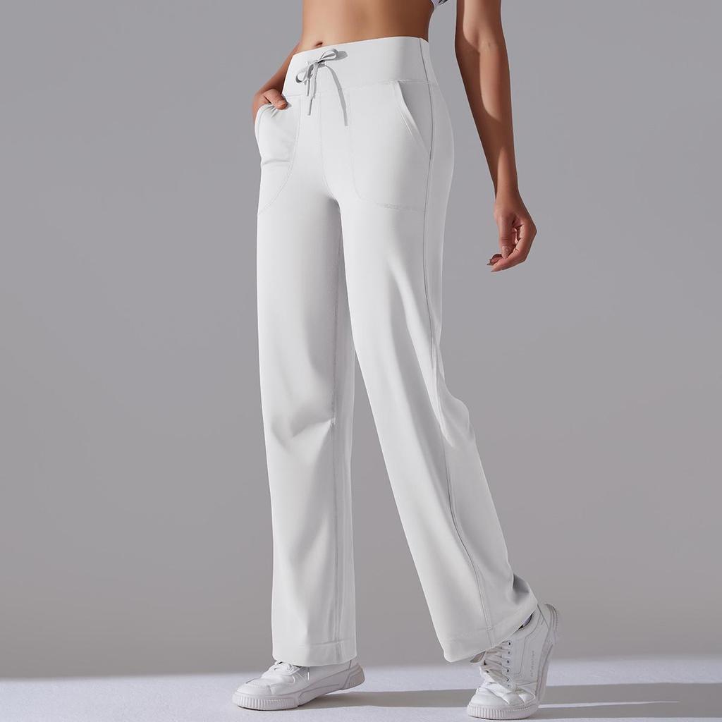 Brushed Breathable High-Waisted Wide-Leg Cropped Yoga Pants with Pockets