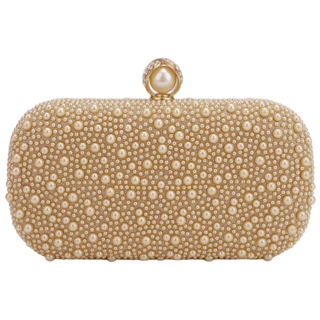 Women's Evening Handbags Pearl Beaded Clutch Purse Wedding Bridal Clutches Party Prom Lady Crossbody Shoulder Bag