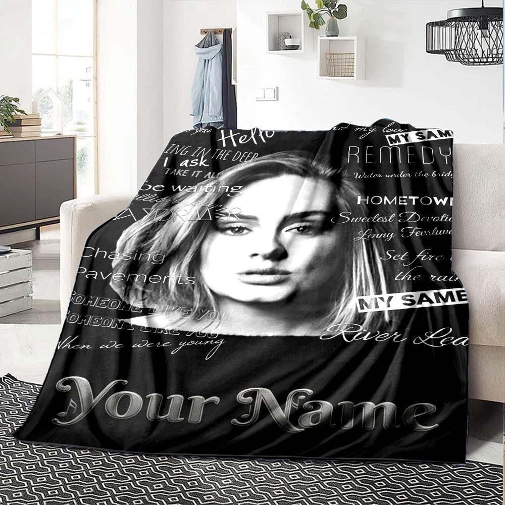 Name Custom Adele Print Flannel Blanket High Quality Warm Comfortable Cover for All Seasons Perfect for Gifts Home Decor
