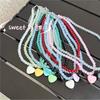 Trendy Resin Heart Pendant Candy Color Glass Beaded Chain Necklace For Women Girl Clavicle Chain Charms Jewelry Accessories Gift